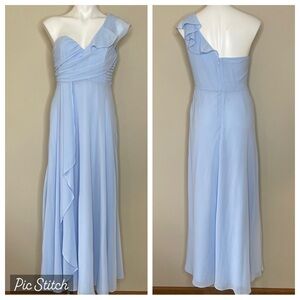 Special Occasion Shein Belle One Shoulder Ruffle Trim Dress Blue